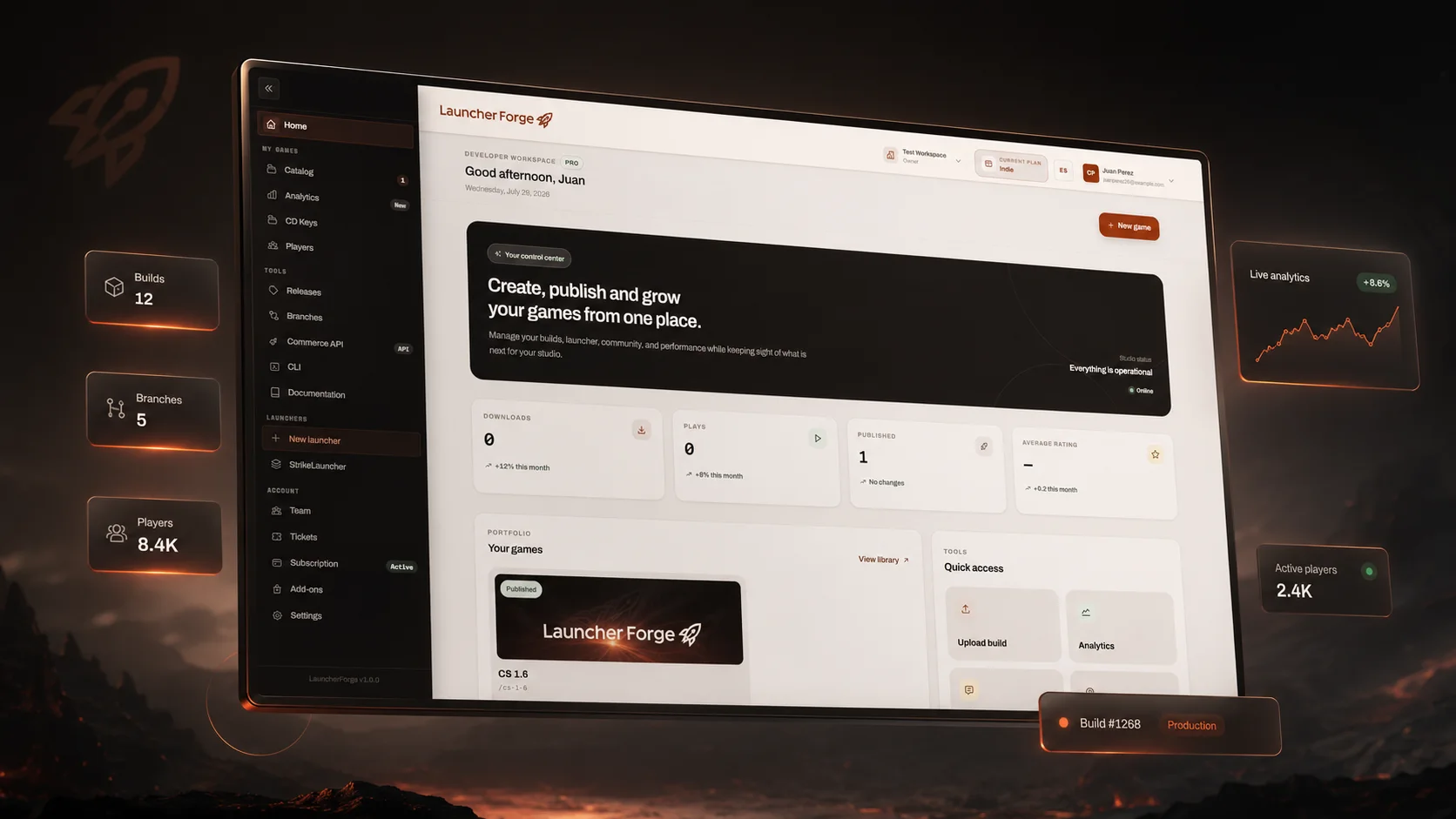 LauncherForge product dashboard showcase